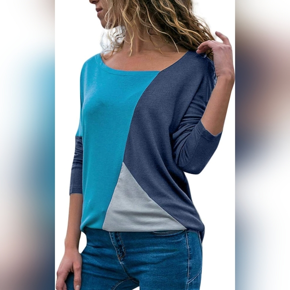 Source Unknown Tops - Women's Asymmetrical Neck Color Block T-Shirt- Size S